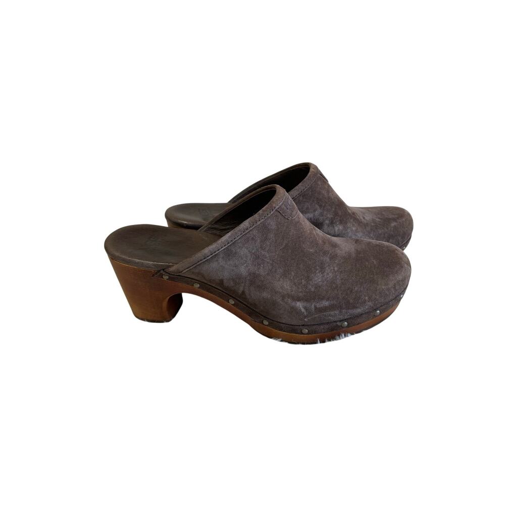 UGG Tan Suede Wooden Heel Clogs Boho Cozy Fall Comfort Shoes Size 7 - Picture 2 of 10
